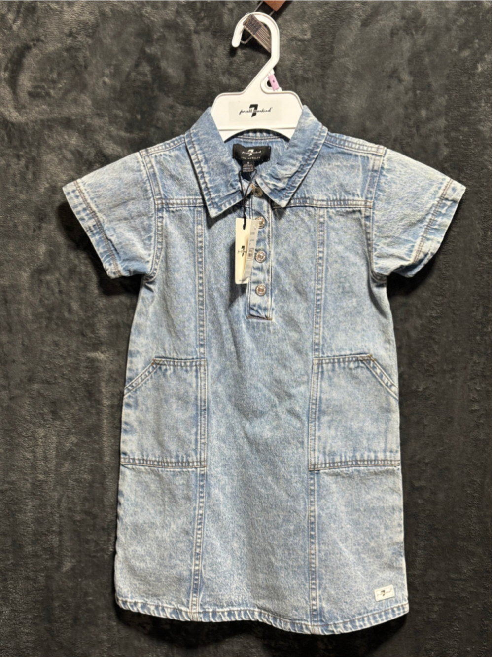 7 For All Mankind Girls Denim Dress Size 6 NWT Light Vintage Blue Collared Shift